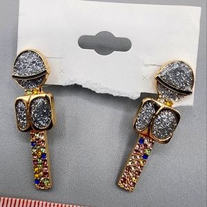 SUGARFIX by BaubleBar Drop the Mic Sparkly Gold Tone Microphone Stud Earrings